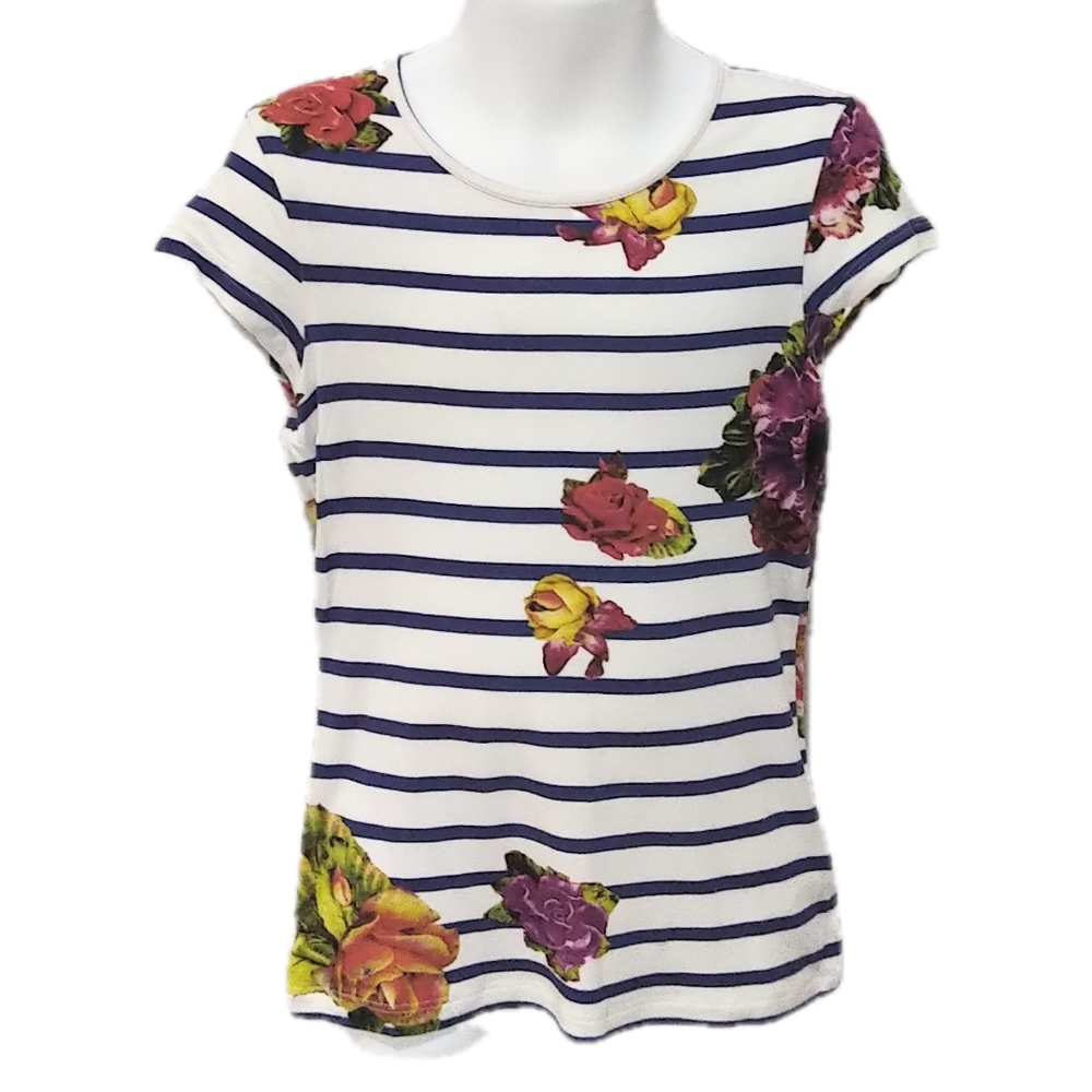 Junior Gaultier Floral Striped Short Sleeve Tee